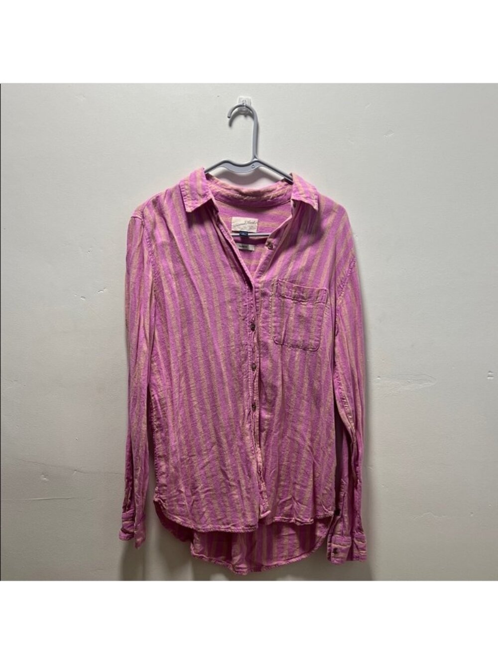 NWOT Pink and Yellow Striped Button-Up Shirt Size XS